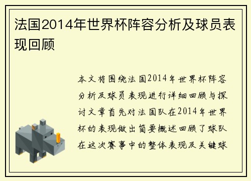 法国2014年世界杯阵容分析及球员表现回顾